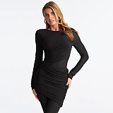 Autumn/Winter Round-neck Mesh Sheer Draped Bodycon Flared Jumpsuit XYWL-25JP438