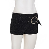 2025 Fashionable Shimmering Knit Shorts with Ring Belt MRA-45005