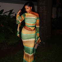Casual Color-blocked Stretch Fabric Asymmetrical Off-the-shoulder Bodycon Skirt Two-piece Set JY-711852 Casual Color-blocked Stretch Fabric Asymmetrical Off-the-shoulder Bodycon Skirt Two-piece Set JY-711852