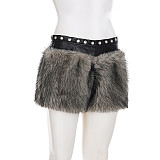 New Arrival Fluffy Patchwork Low-waisted Plush Shorts With Eyelet Details MRA-44831