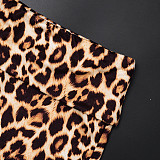 Autumn/Winter Round-neck Pullover Leopard Print High-waisted Fitted Shorts Set XYWL-425