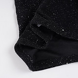 2025 Fashionable Shimmering Knit Shorts with Ring Belt MRA-45005