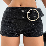 2025 Fashionable Shimmering Knit Shorts with Ring Belt MRA-45005
