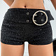 2025 Fashionable Shimmering Knit Shorts with Ring Belt MRA-45005