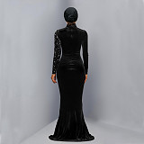Stylish Elegant Velvet Dress With Hot-fix Rhinestones BY-7616