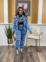 2025 Sexy High-Stretch Multi-Pocket Washed Denim Casual Set NIYA-NY8158
