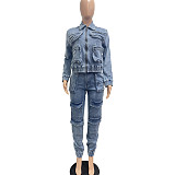 2025 Sexy High-Stretch Multi-Pocket Washed Denim Casual Set NIYA-NY8158