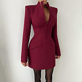Sexy Solid-color Long-sleeved Bodycon Mini Dress With A Fitted Waist SXE-83360