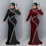 Stylish Elegant Velvet Dress With Hot-fix Rhinestones BY-7616