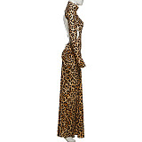Sexy Backless High-neck Long-sleeved Elegant Printed Dress SXE-83530