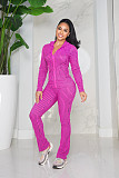 Autumn/Winter High-Stretch Ribbed Knit Printed Hooded Casual Sportswear Set with Pockets CM-9542