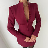 Sexy Solid-color Long-sleeved Bodycon Mini Dress With A Fitted Waist SXE-83360