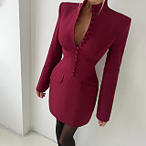 Sexy Solid-color Long-sleeved Bodycon Mini Dress With A Fitted Waist SXE-83360