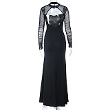 2025 Sexy Backless Mesh High-Slit Bodycon Dress SUM-25061