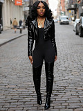 New Autumn/Winter Collection: Zippered PU Leather Jacket with Multiple Pockets CM-9541