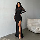 2025 Sexy Backless Mesh High-Slit Bodycon Dress SUM-25061