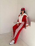 Stylish Striped Velvet Patchwork Long-sleeved Zip-up Jacket and Pants Set TE-4741