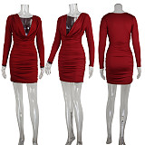 Sexy Deep V-neck Long-sleeved Bodycon Mini Dress WLS-202512