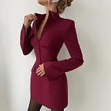 Sexy Solid-color Long-sleeved Bodycon Mini Dress With A Fitted Waist SXE-83360