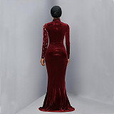 Stylish Elegant Velvet Dress With Hot-fix Rhinestones BY-7616