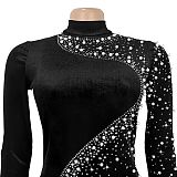 Stylish Elegant Velvet Dress With Hot-fix Rhinestones BY-7616