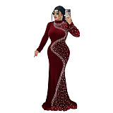 Stylish Elegant Velvet Dress With Hot-fix Rhinestones BY-7616