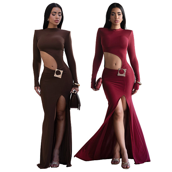 Sexy Crop Top Dress With A Round Neck and Long Sleeves YF-10947