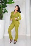 Autumn/Winter High-Stretch Ribbed Knit Printed Hooded Casual Sportswear Set with Pockets CM-9542