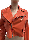 New Autumn/Winter Collection: Zippered PU Leather Jacket with Multiple Pockets CM-9541