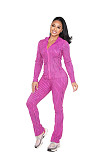 Autumn/Winter High-Stretch Ribbed Knit Printed Hooded Casual Sportswear Set with Pockets CM-9542