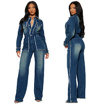 Fashionable Slim-Fit Stretch Flared Hem Long-Sleeved Denim Jumpsuit JLX-8608 Fashionable Slim-Fit Stretch Flared Hem Long-Sleeved Denim Jumpsuit JLX-8608