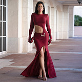 Sexy Crop Top Dress With A Round Neck and Long Sleeves YF-10947