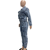 2025 Sexy High-Stretch Multi-Pocket Washed Denim Casual Set NIYA-NY8158