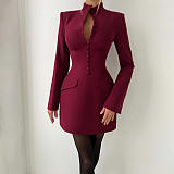 Sexy Solid-color Long-sleeved Bodycon Mini Dress With A Fitted Waist SXE-83360