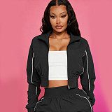 Casual Zip-up Jacket and Straight-leg Trousers Two-piece Set With Workwear-style Pockets YNS-8021