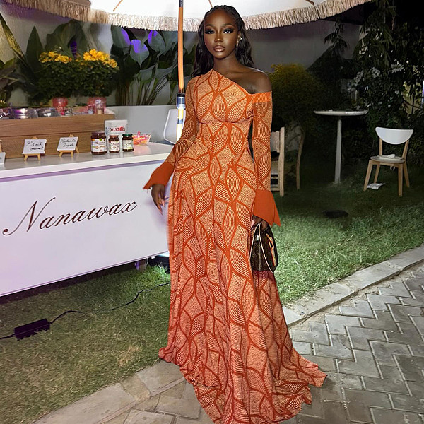 Stylish Pleated One-shoulder A-line Dress With Long Sleeves JY-303709