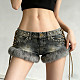 Stylish Studded and Faux Fur Patchwork Denim Shorts MRA-45691
