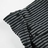 Casual Striped Print Off-the-shoulder Long-sleeved T-shirt Top MRA-25544