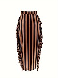 Stylish Striped High-waisted Skirt With Fringe Trim HANI-HN105