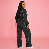 Casual Zip-up Jacket and Straight-leg Trousers Two-piece Set With Workwear-style Pockets YNS-8021