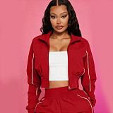 Casual Zip-up Jacket and Straight-leg Trousers Two-piece Set With Workwear-style Pockets YNS-8021