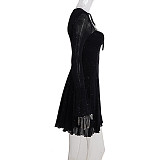 2025 Fashionable Lace-Up See-Through Mesh Glitter Dress MRA-44931