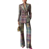 Autumn/Winter Commuter Style Plaid Print Long-Sleeved Slim-Fit Suit Set (Jacket and Trousers) YF-10952