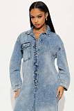 Stylish Stretchy Flared-leg Washed Denim Long-sleeved Jumpsuit JLX-8607