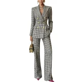 Autumn/Winter Commuter Style Plaid Print Long-Sleeved Slim-Fit Suit Set (Jacket and Trousers) YF-10952