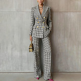Autumn/Winter Commuter Style Plaid Print Long-Sleeved Slim-Fit Suit Set (Jacket and Trousers) YF-10952