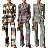 Autumn/Winter Commuter Style Plaid Print Long-Sleeved Slim-Fit Suit Set (Jacket and Trousers) YF-10952