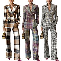 Autumn/Winter Commuter Style Plaid Print Long-Sleeved Slim-Fit Suit Set (Jacket and Trousers) YF-10952