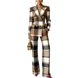 Autumn/Winter Commuter Style Plaid Print Long-Sleeved Slim-Fit Suit Set (Jacket and Trousers) YF-10952