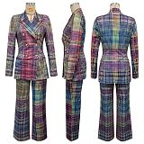 Autumn/Winter Commuter Style Plaid Print Long-Sleeved Slim-Fit Suit Set (Jacket and Trousers) YF-10952